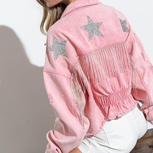 Jaqueta Feminina Jeans Rosa
