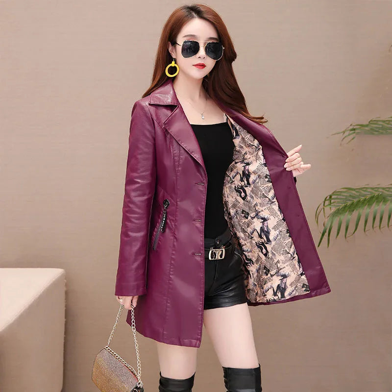 Jaqueta Feminina Longa com Estilo Slim e Design Punk – (Promoção de Inverno 2025)
