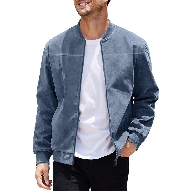 Jaqueta Masculina com Zíper e Gola Alta Casual Retrô – (Promoção de Inverno 2025)