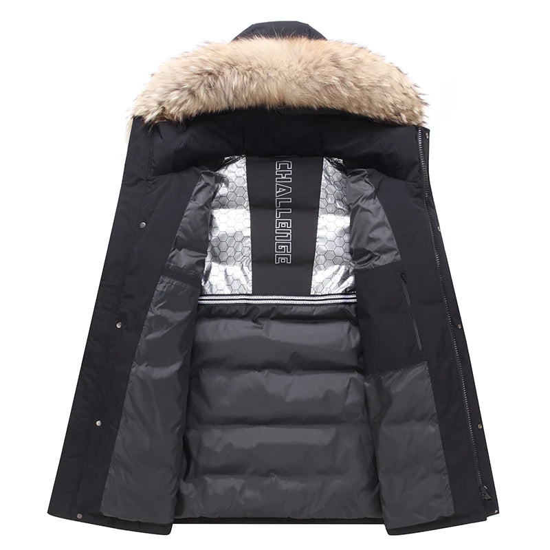 Jaqueta Masculina Longa com Capuz Peluciado – (Promoção de Inverno 2025)