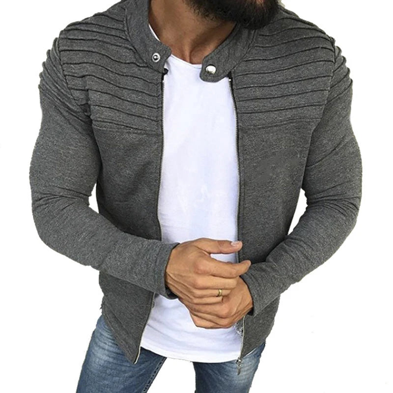 Jaqueta Masculina Slim com Listras, Zíper Frontal Estilo Esportivo – (Promoção de Inverno 2025)