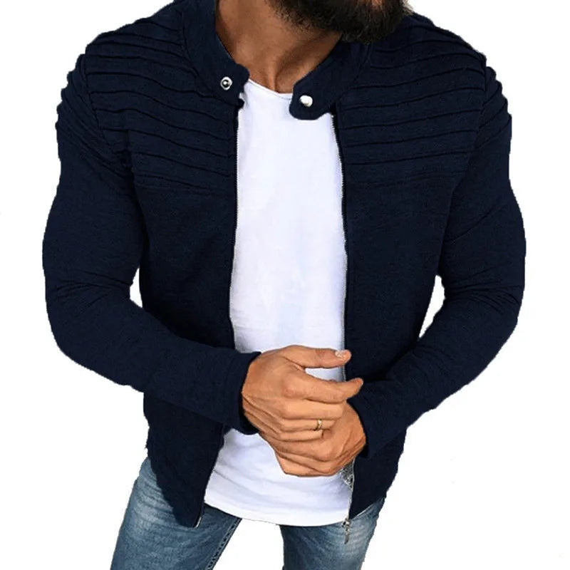 Jaqueta Masculina Slim com Listras, Zíper Frontal Estilo Esportivo – (Promoção de Inverno 2025)
