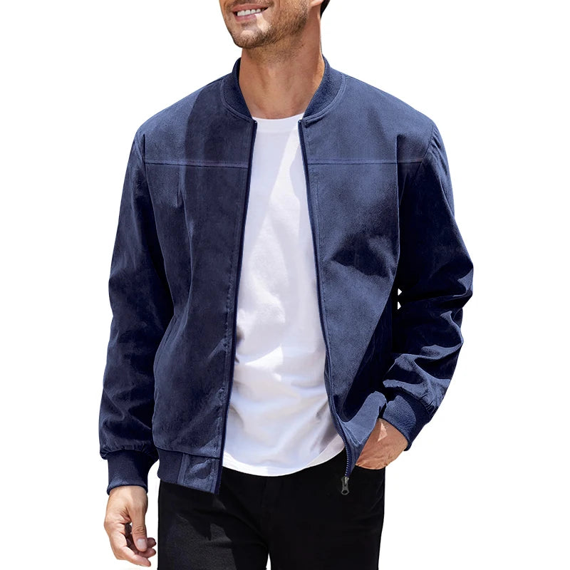 Jaqueta Masculina com Zíper e Gola Alta Casual Retrô – (Promoção de Inverno 2025)