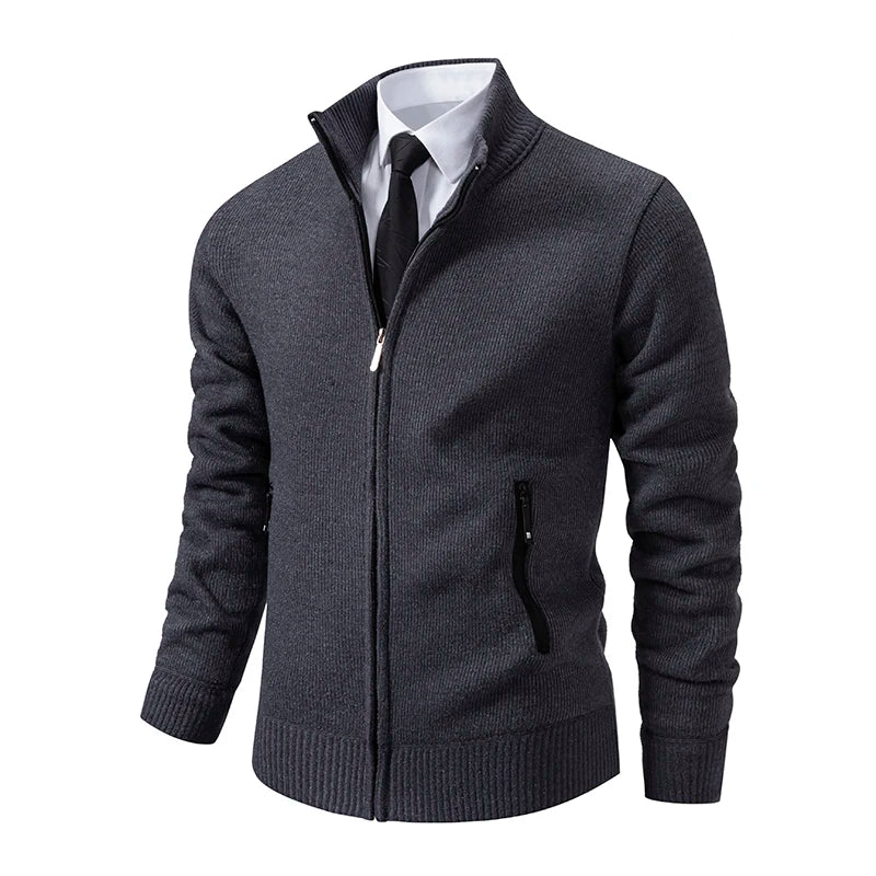 Jaqueta Masculina Cardigan com Gola Dobrável Forro Fleece Estilo Vintage – (Promoção de Inverno 2025)