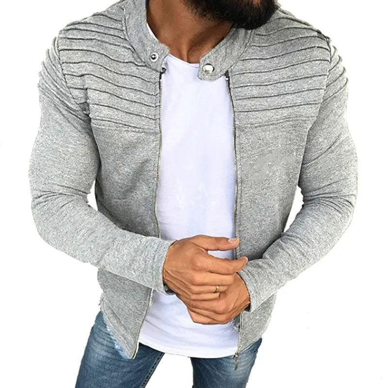 Jaqueta Masculina Slim com Listras, Zíper Frontal Estilo Esportivo – (Promoção de Inverno 2025)