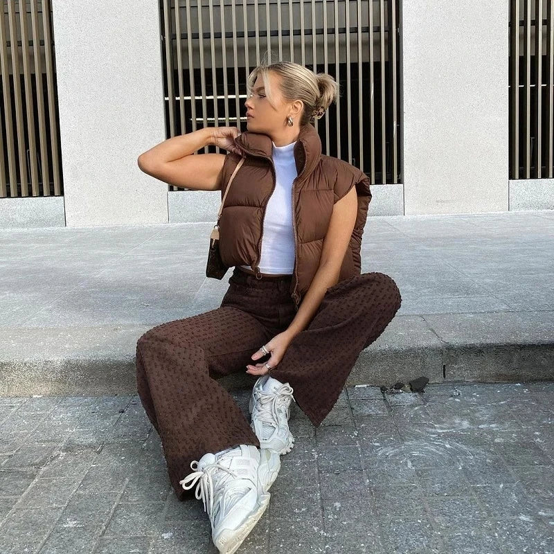 Colete Feminino Acolchoado sem Mangas Gola Alta em Algodão - (Promoção de Inverno 2025)