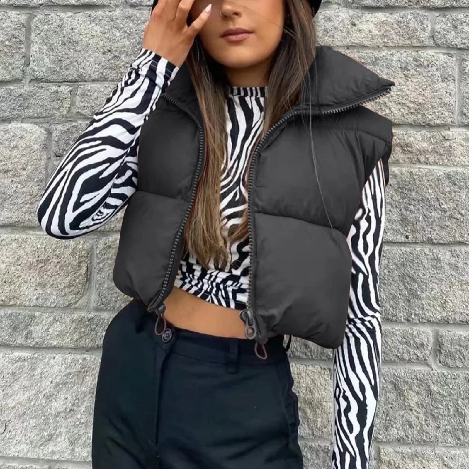 Colete Feminino Acolchoado sem Mangas Gola Alta em Algodão - (Promoção de Inverno 2025)