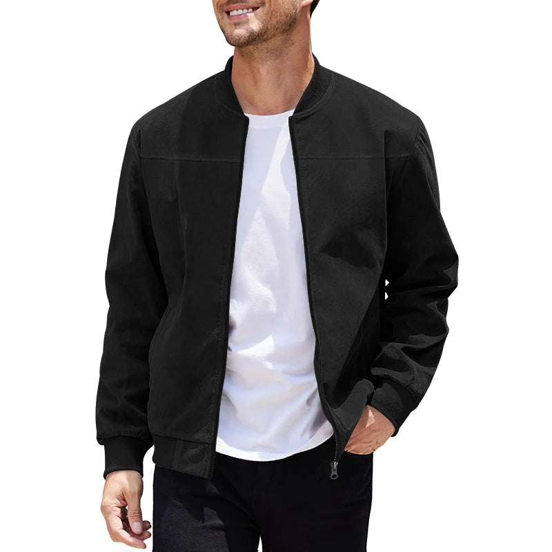 Jaqueta Masculina com Zíper e Gola Alta Casual Retrô – (Promoção de Inverno 2025)