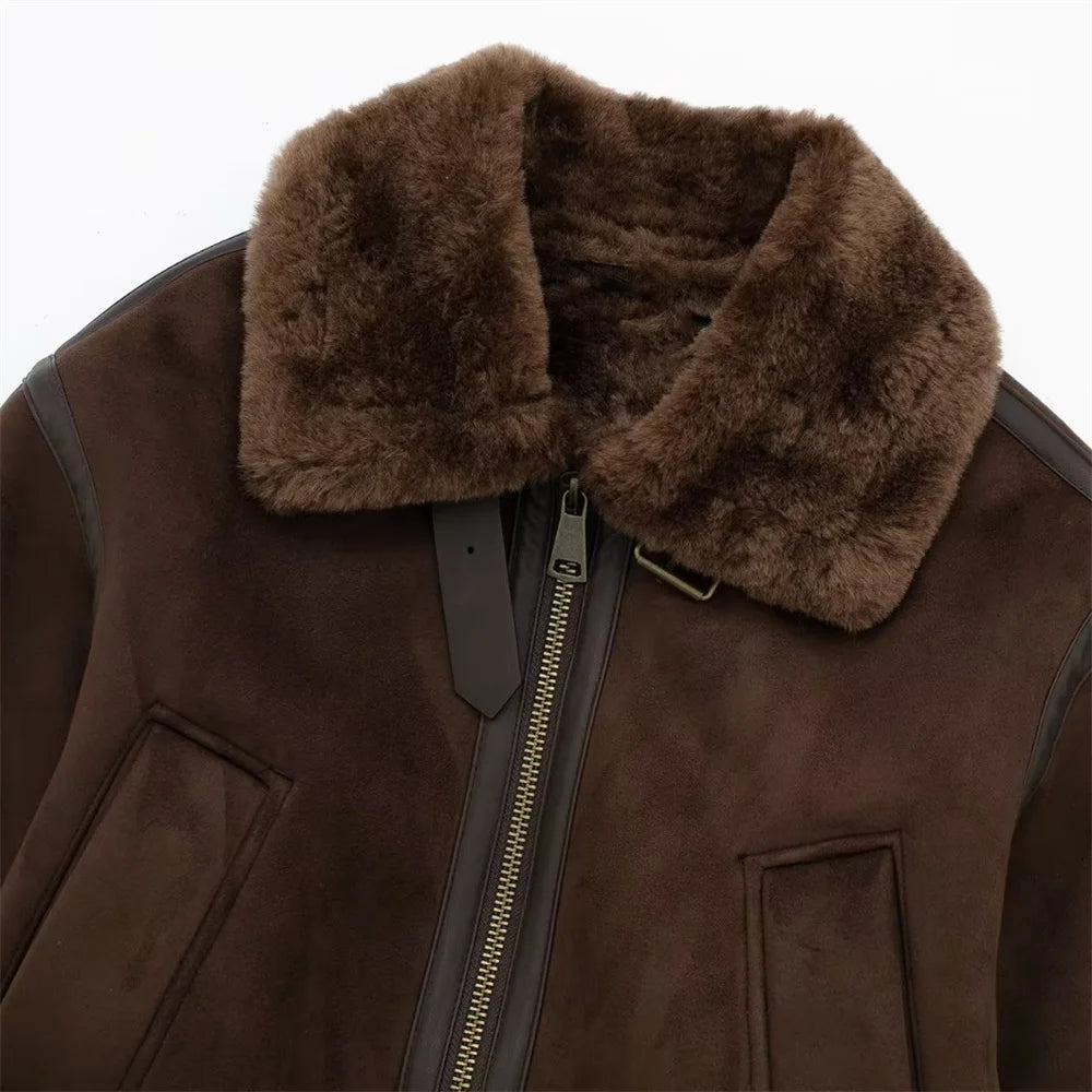 Jaqueta Feminina com Gola Alta Modelagem Solta Dupla Face – (Promoção de Inverno 2025)