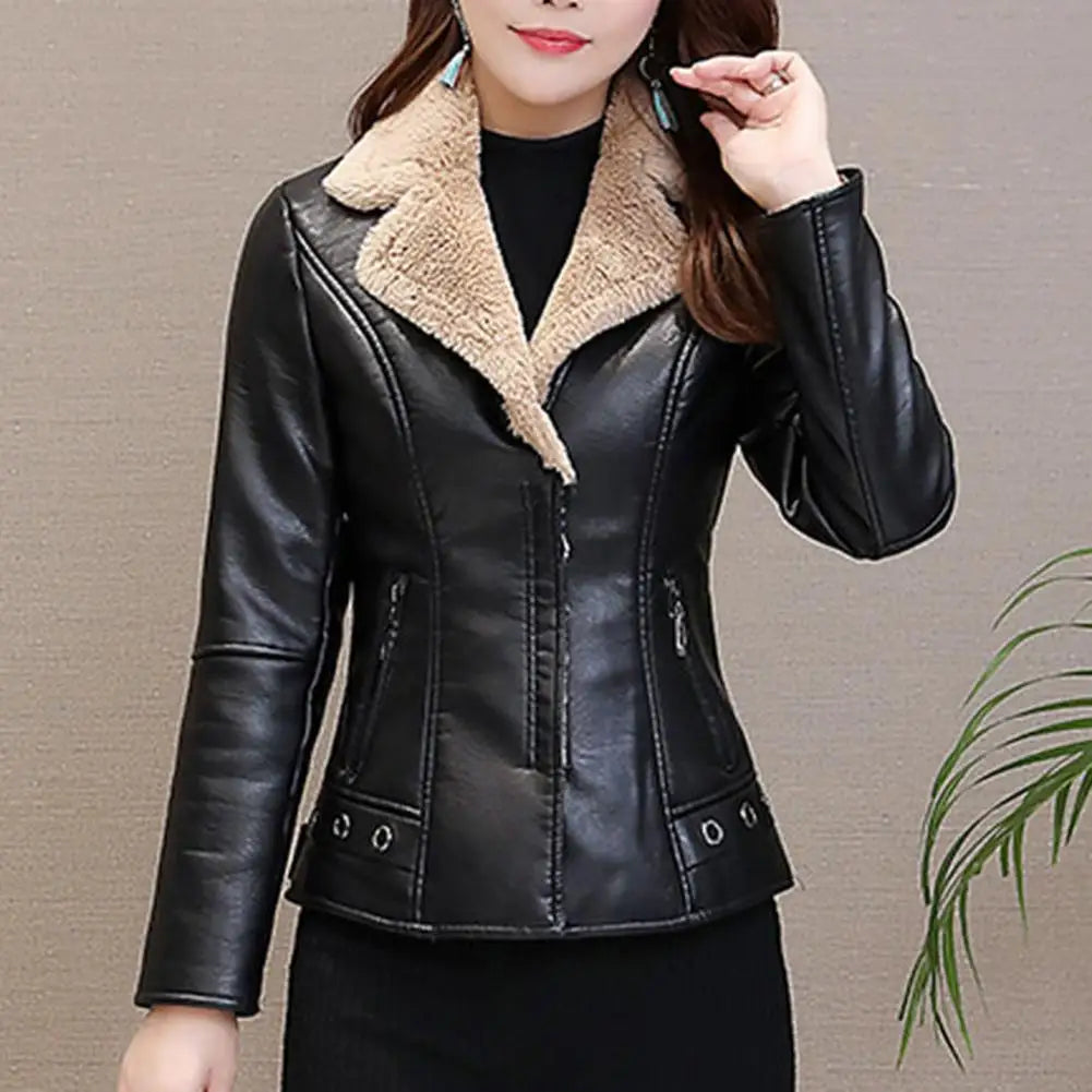 Jaqueta Feminina em Faux Leather com Detalhes em Pelúcia - (Promoção de Inverno 2025)