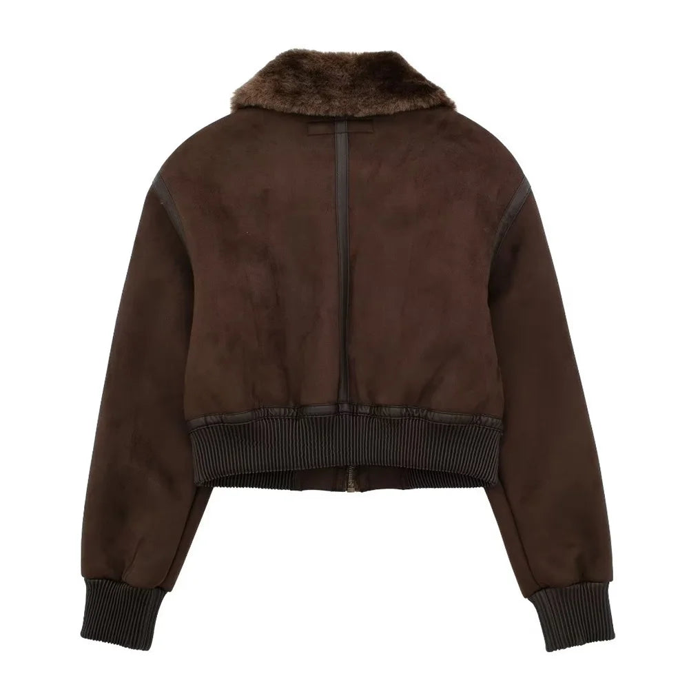 Jaqueta Feminina com Gola Alta Modelagem Solta Dupla Face – (Promoção de Inverno 2025)