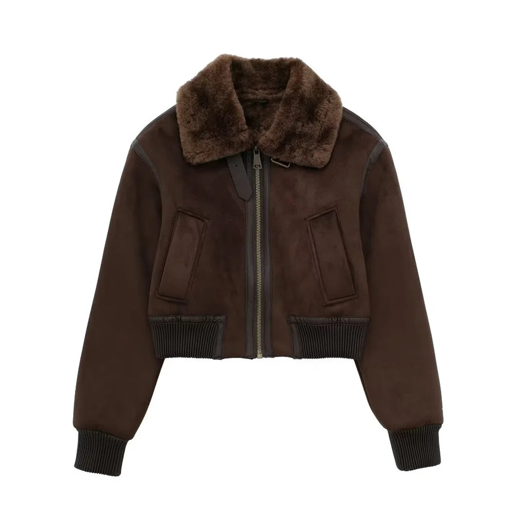 Jaqueta Feminina com Gola Alta Modelagem Solta Dupla Face – (Promoção de Inverno 2025)