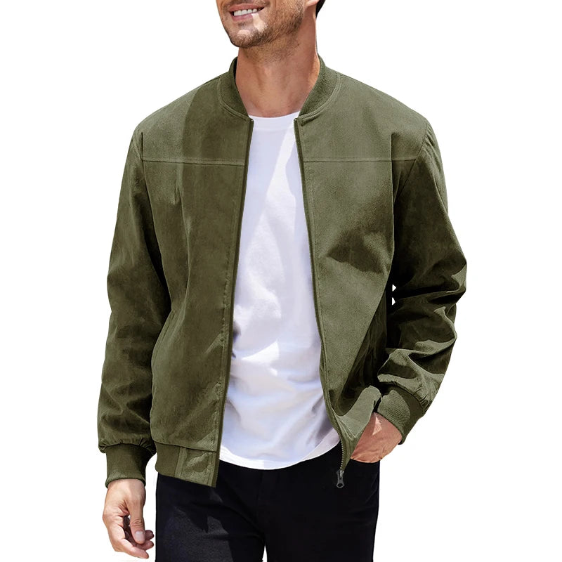 Jaqueta Masculina com Zíper e Gola Alta Casual Retrô – (Promoção de Inverno 2025)