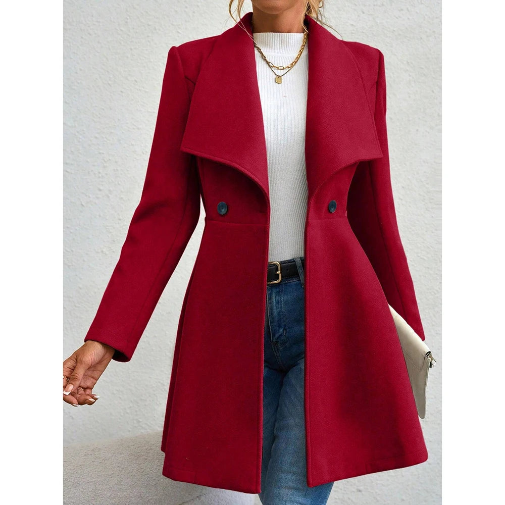 Casaco Feminino de Inverno com Gols Lapel e Botões - (Promoção de Inverno 2025)