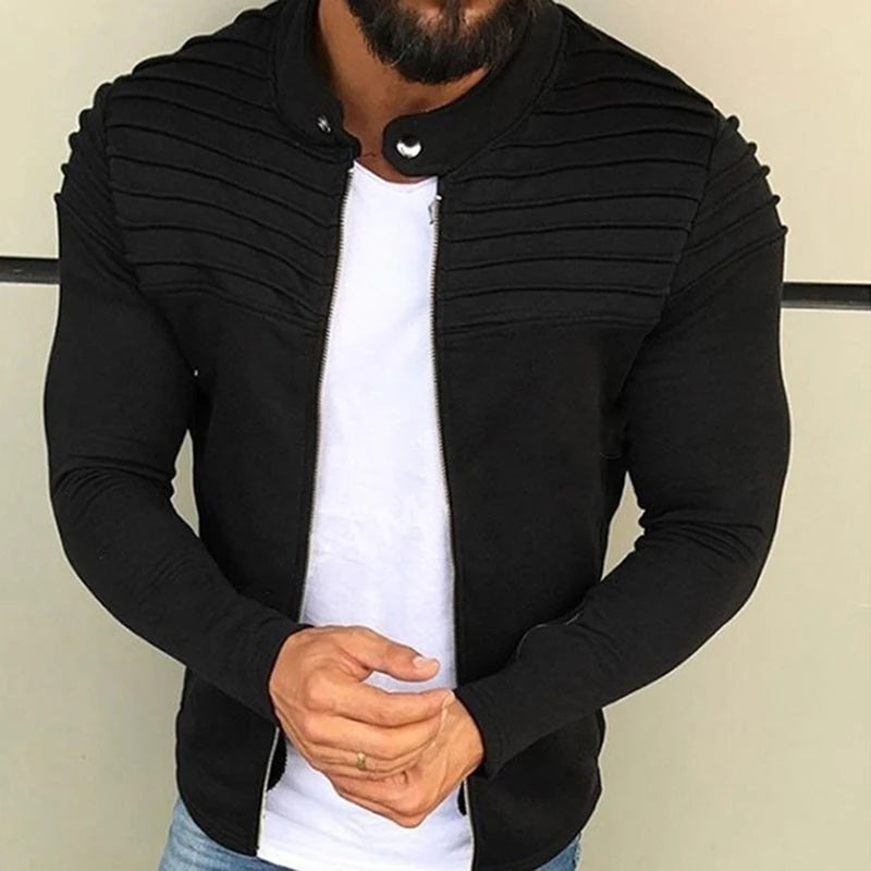 Jaqueta Masculina Slim com Listras, Zíper Frontal Estilo Esportivo – (Promoção de Inverno 2025)
