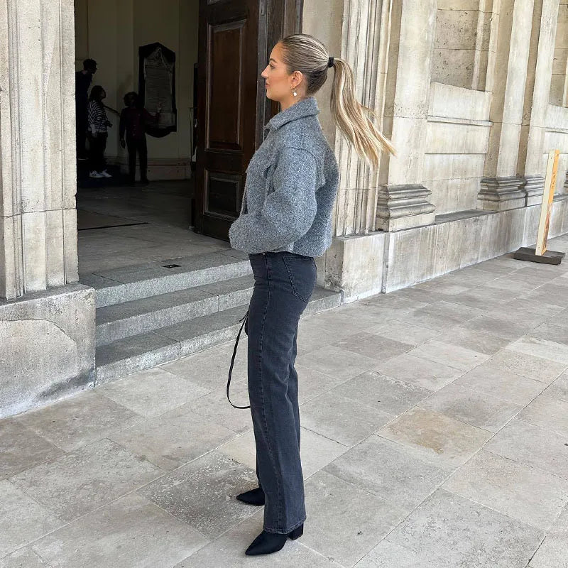Jaqueta Feminina Curta em Tweed com Zíper - Modelo Cropped - (Promoção de Inverno 2025)
