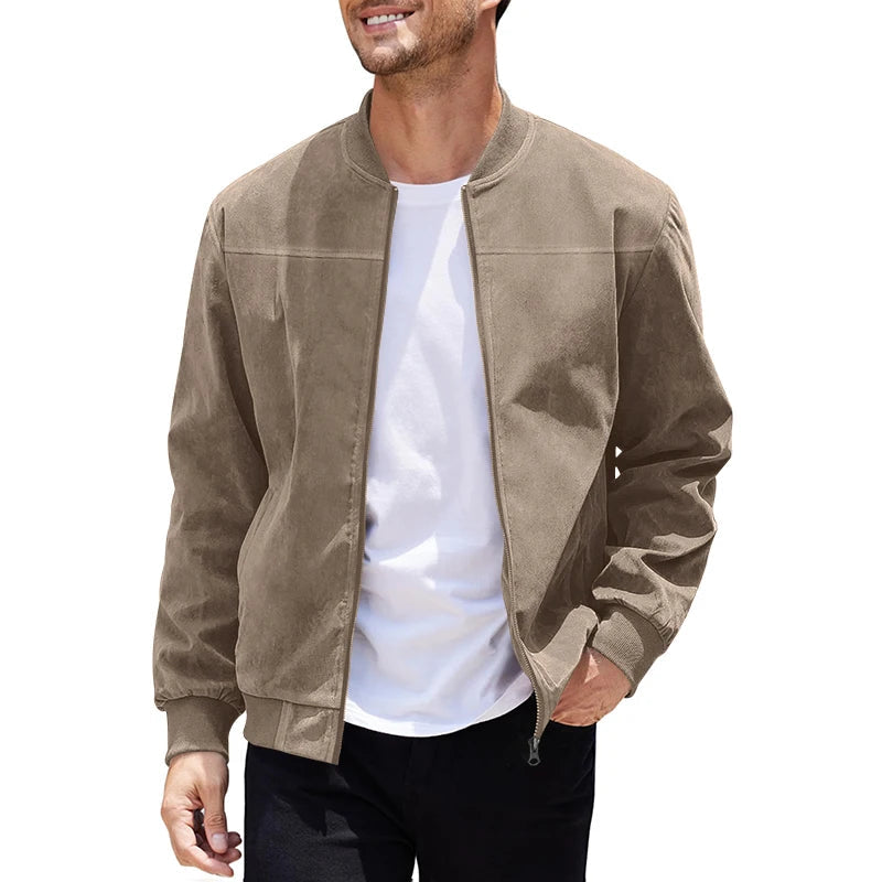 Jaqueta Masculina com Zíper e Gola Alta Casual Retrô – (Promoção de Inverno 2025)