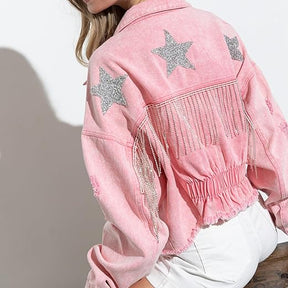 Jaqueta Feminina Jeans Rosa