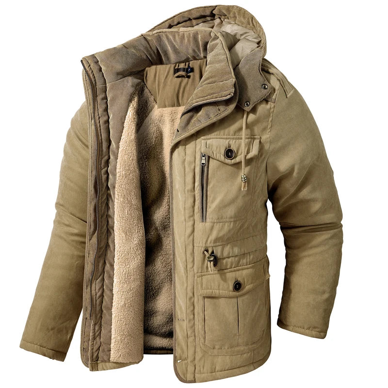 Jaqueta Masculina Tática com Capuz Forro Fleece e Bolsos - (Promoção de Inverno 2025)