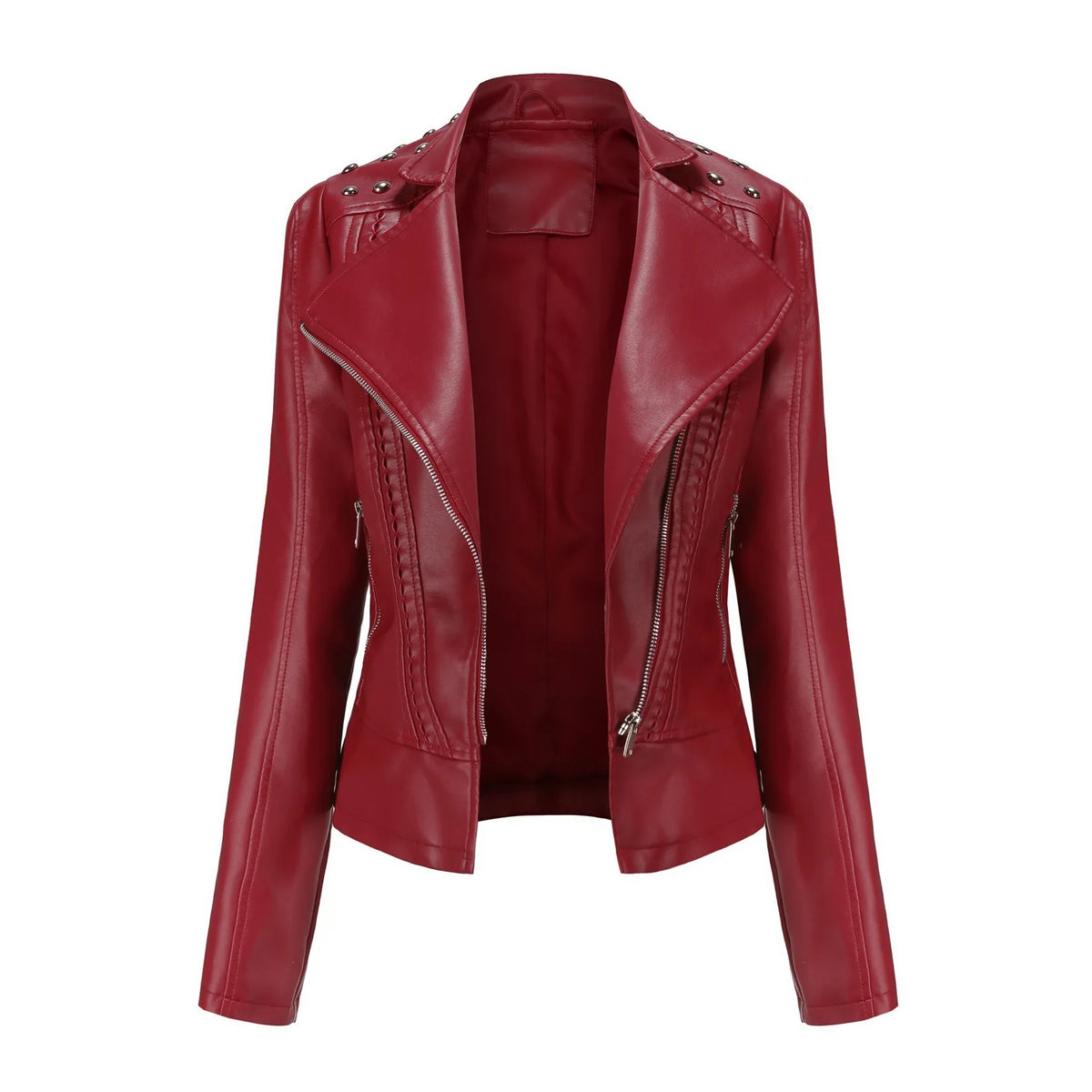 Jaqueta Feminina Slim Estilo Biker com Gola Dobrável e Detalhes Retrô - (Promoção de Inverno 2025)