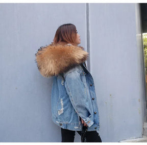 Jaqueta Parka Jeans Feminina com Forro Capuz Removível – (Promoção de Inverno 2025)