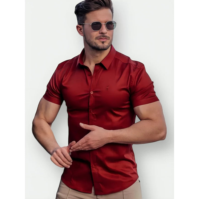 ELEGANZA - CAMISA SOCIAL SLIM DE MANGA CURTA