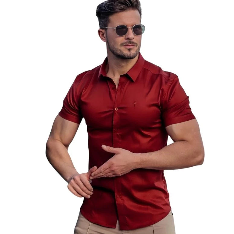 ELEGANZA - CAMISA SOCIAL SLIM DE MANGA CURTA